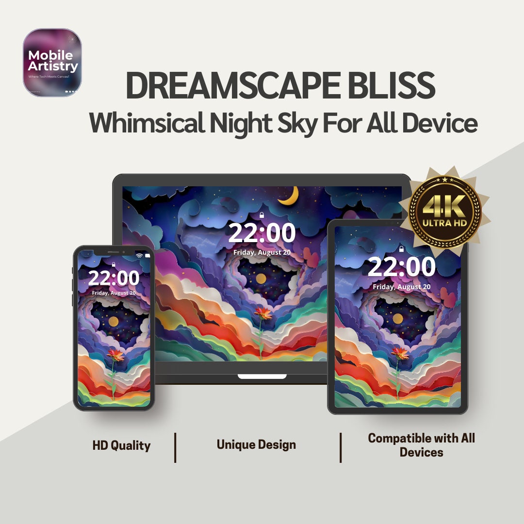 Dreamscape Bliss: Whimsical Night Sky iPhone/iPad/iMac Wallpaper