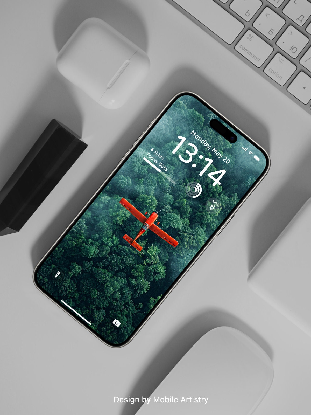 Aerial Adventure Plane Mobile Wallpaper | Vibrant Red Over Green Forest | HD Phone Wallpaper for iPhone & Android