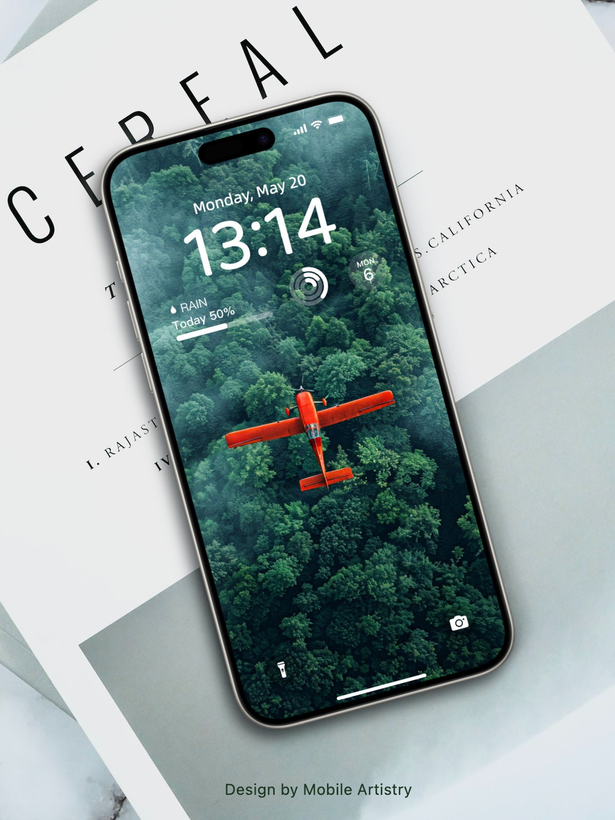 Aerial Adventure Plane Mobile Wallpaper | Vibrant Red Over Green Forest | HD Phone Wallpaper for iPhone & Android