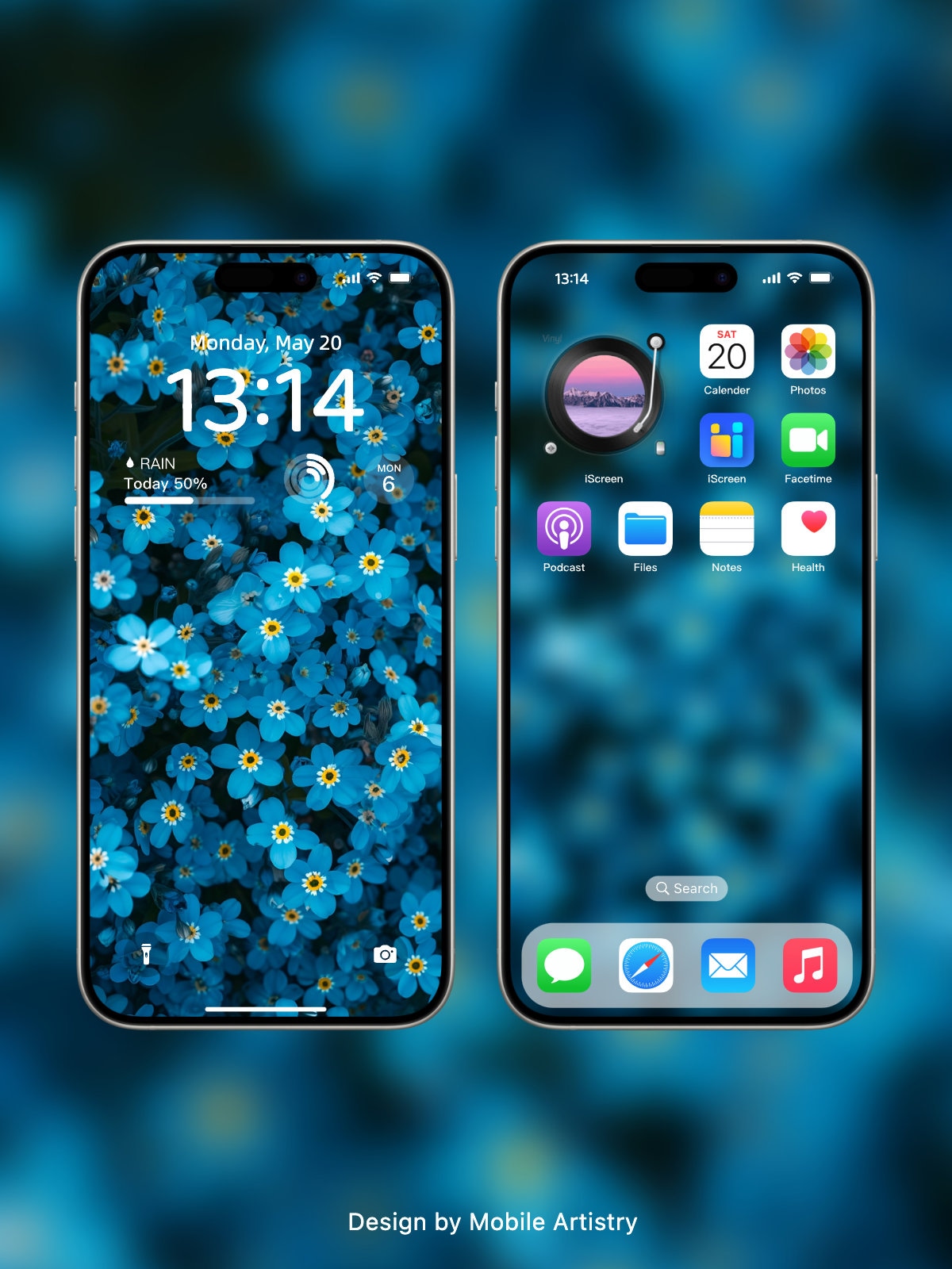 Blue Floral Fantasy Mobile Wallpaper - Delicate Forget-Me-Not Flowers - HD Phone Wallpaper for iPhone Android - Digital Download