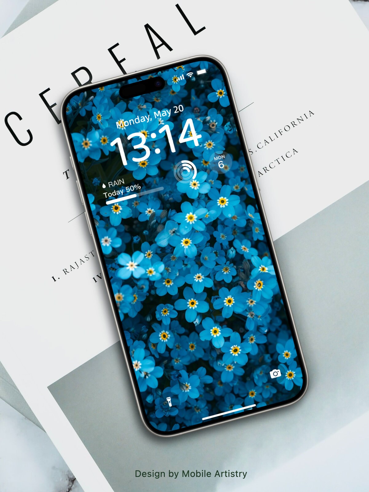 Blue Floral Fantasy Mobile Wallpaper - Delicate Forget-Me-Not Flowers - HD Phone Wallpaper for iPhone Android - Digital Download