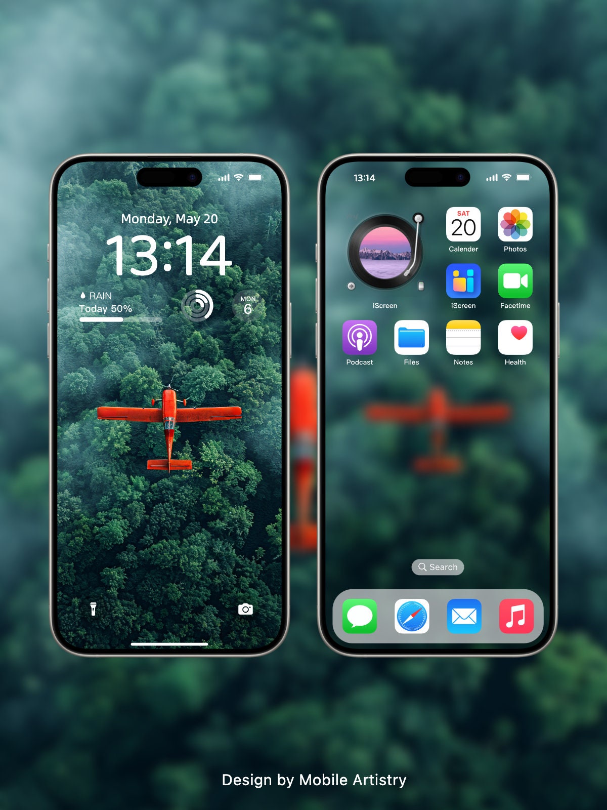 Aerial Adventure Plane Mobile Wallpaper | Vibrant Red Over Green Forest | HD Phone Wallpaper for iPhone & Android