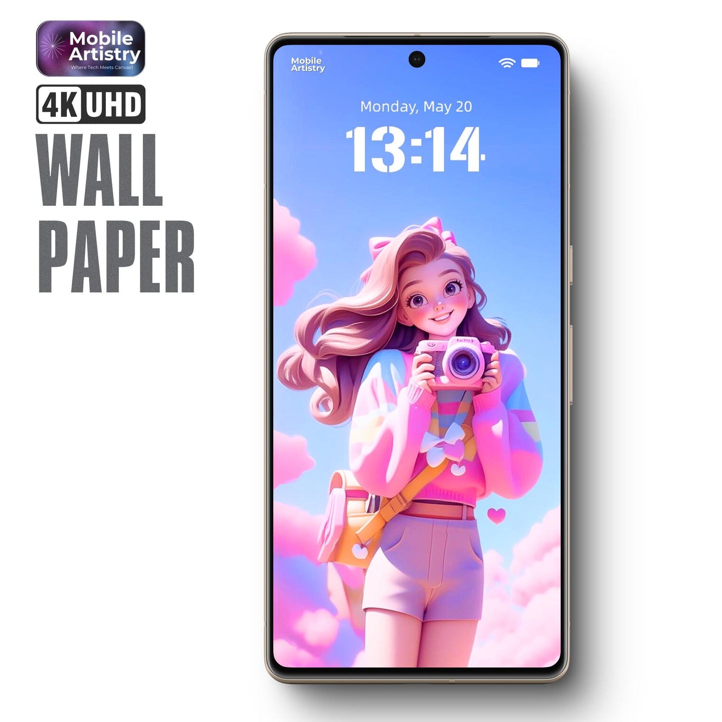4K Ultra HD Aesthetic Phone Wallpaper Cute Girl Photography Lock Screen Background for iPhone Android - Pink Blue