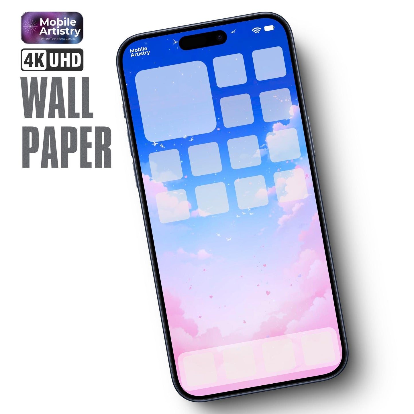 4K Ultra HD Aesthetic Phone Wallpaper Cute Girl Photography Lock Screen Background for iPhone Android - Pink Blue
