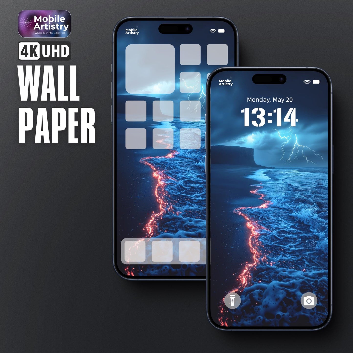 Vivid Ocean Lightning Wallpaper for iPhone Android - 4K UHD - Dynamic High Definition - Thunderstorm Sea - Mobile Phone Background