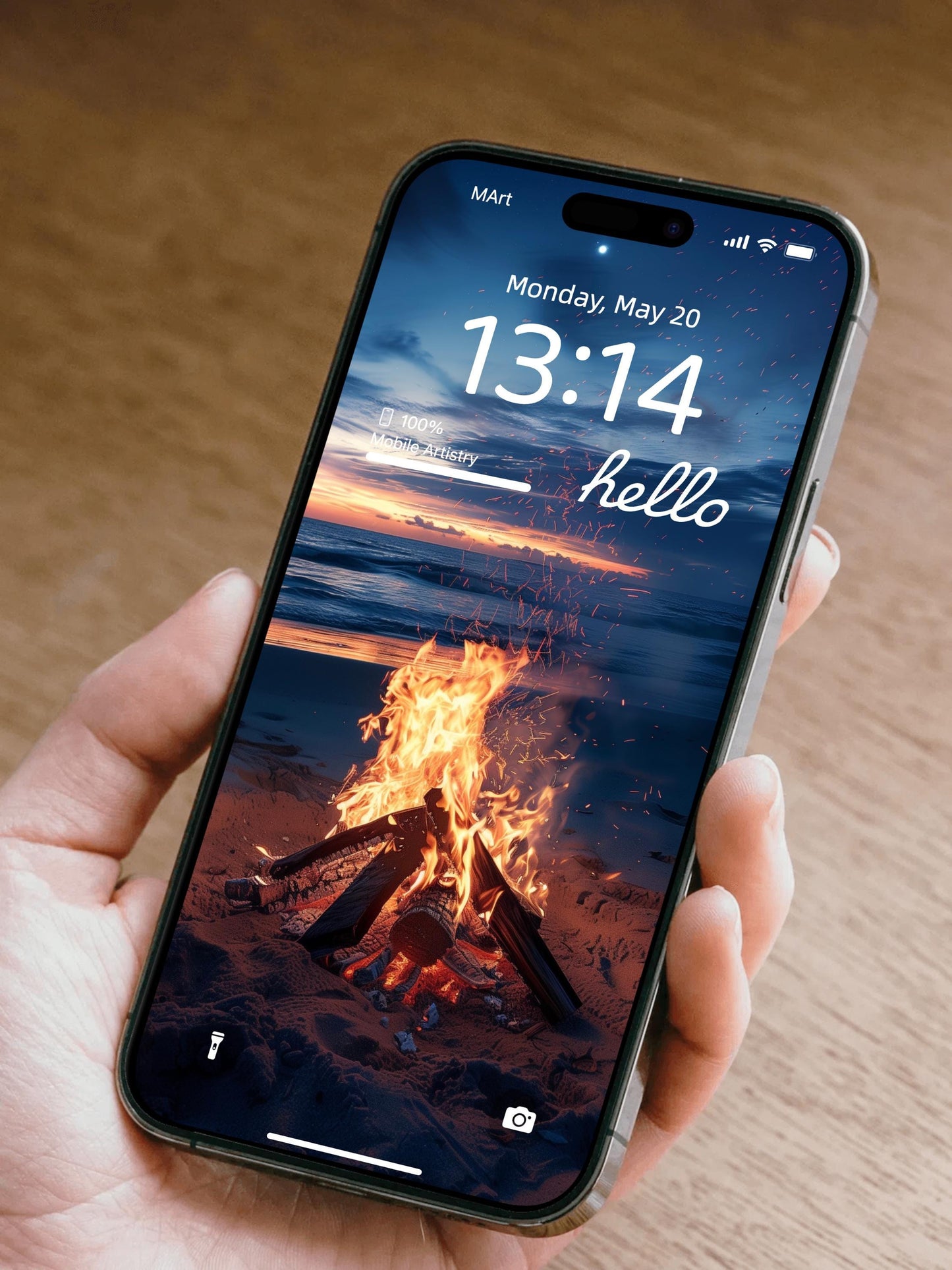 Beach Bonfire Sunset 4K UHD Phone Wallpaper - Cozy Ocean Vibes for iPhone Android