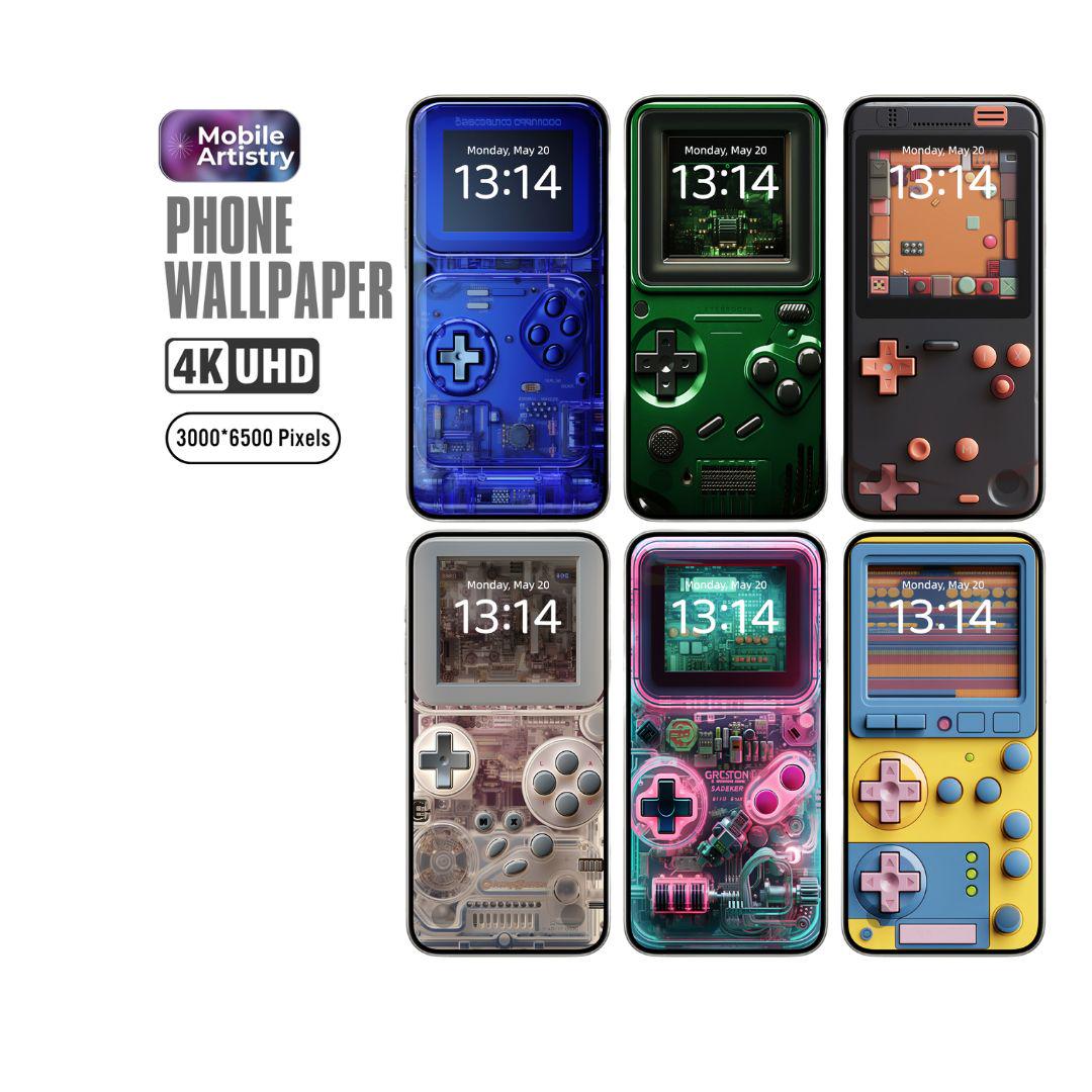 6 Gameboy Retro 3D Phone Wallpaper | 4K HD iPhone & Android | Vintage Handheld Console Design|Instant Digital Download
