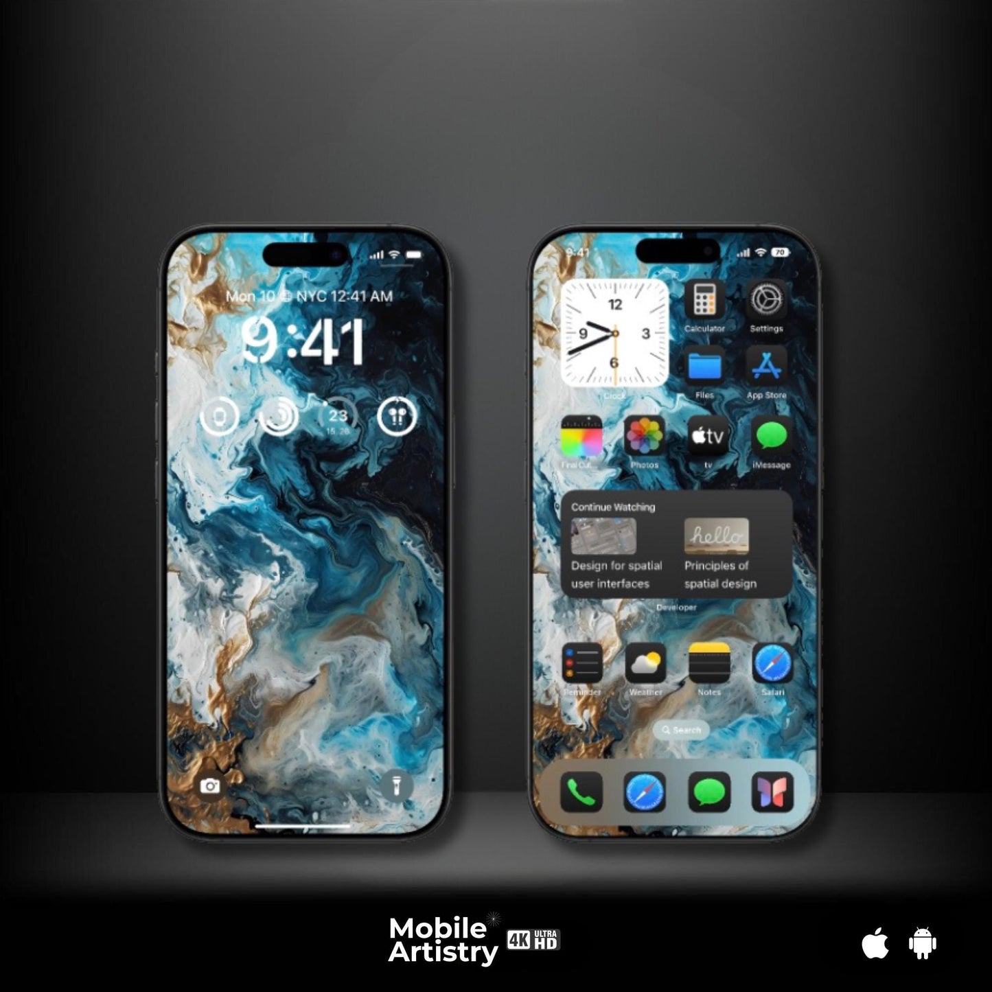 Abstract Marble Swirl 4K Phone Wallpaper Set | Artistic Fluid Art Trio | iPhone & Android | Lock and Home Screen Customizable Pack
