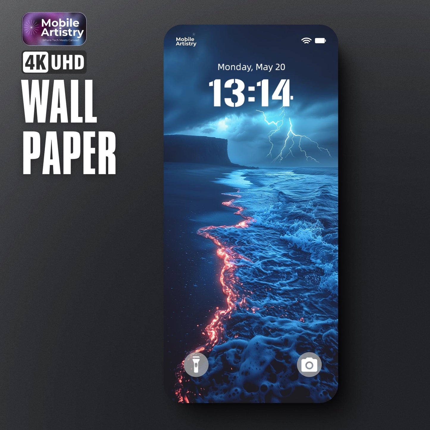 Vivid Ocean Lightning Wallpaper for iPhone Android - 4K UHD - Dynamic High Definition - Thunderstorm Sea - Mobile Phone Background