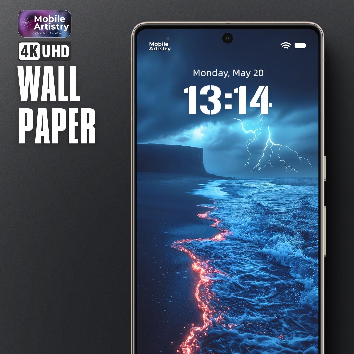 Vivid Ocean Lightning Wallpaper for iPhone Android - 4K UHD - Dynamic High Definition - Thunderstorm Sea - Mobile Phone Background