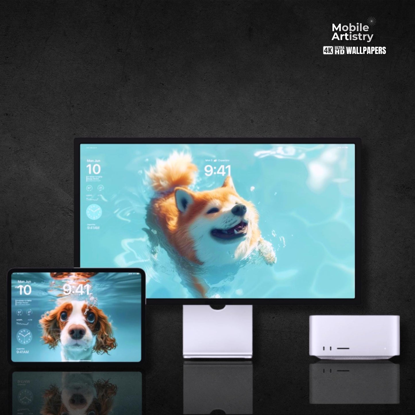 5-Pack 4K UHD Dog Wallpapers | Perfect for iPad, MacBook, Studio Display, and Laptops | Cute Underwater Dog Theme
