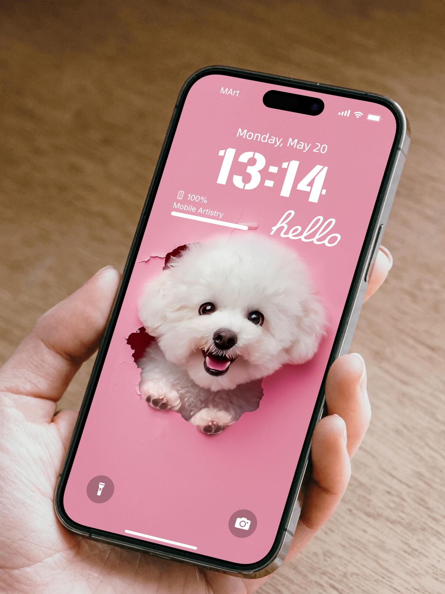 Bichon Frise Puppy Wallpaper Set - Pink Purple Backgrounds for Phone Tablet and Smartwatch - Adorable Dog Lock Home Screen