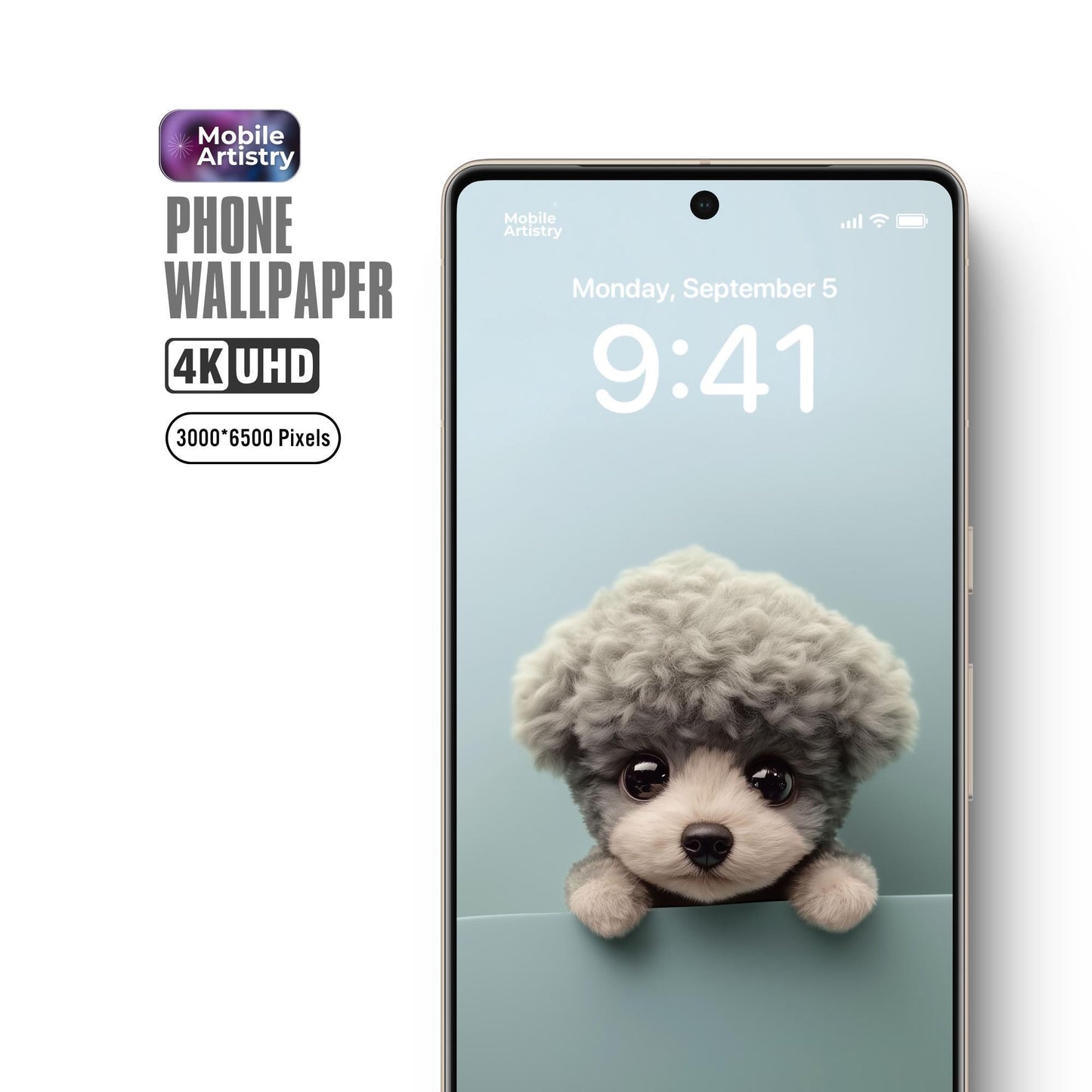 Adorable Puppy 4K UHD Phone Wallpaper - Instant Download for iPhone Android - Cute and Fluffy Dog Lock Screen