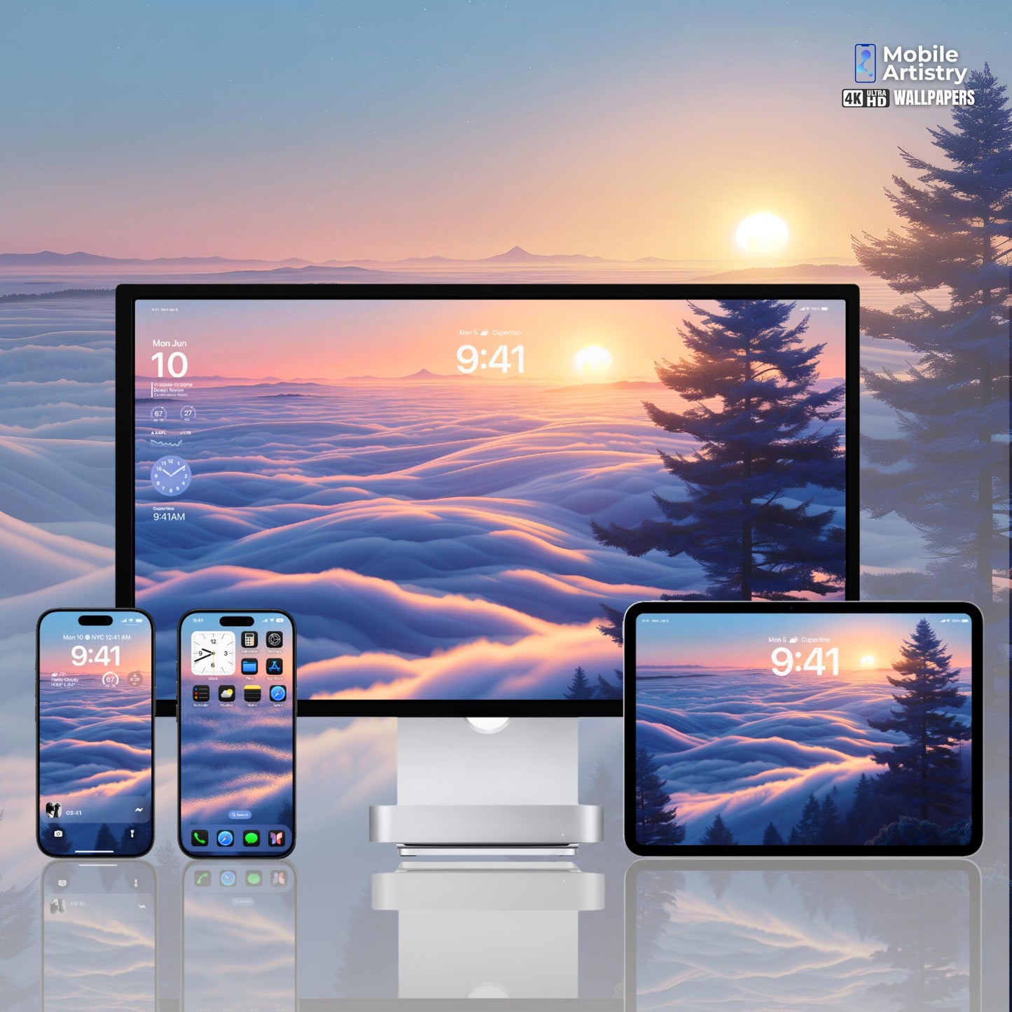 Tranquil Cloudscape Sunrise Wallpaper Set - 4K Ultra HD for Mobile Tablet Desktop - Mountain Sky Scene