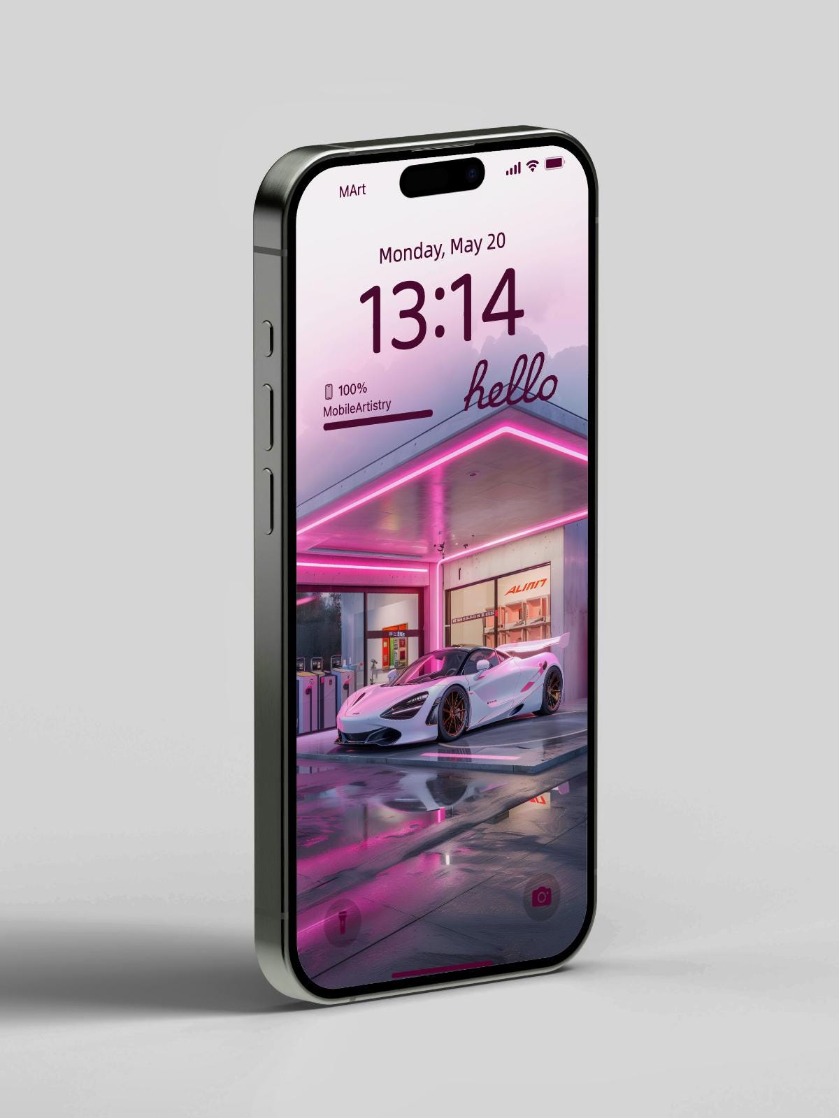Neon Supercar Phone Wallpaper Set | Futuristic Gas Station Aesthetic | Pink & Sleek iPhone Android Backgrounds | Instant Download