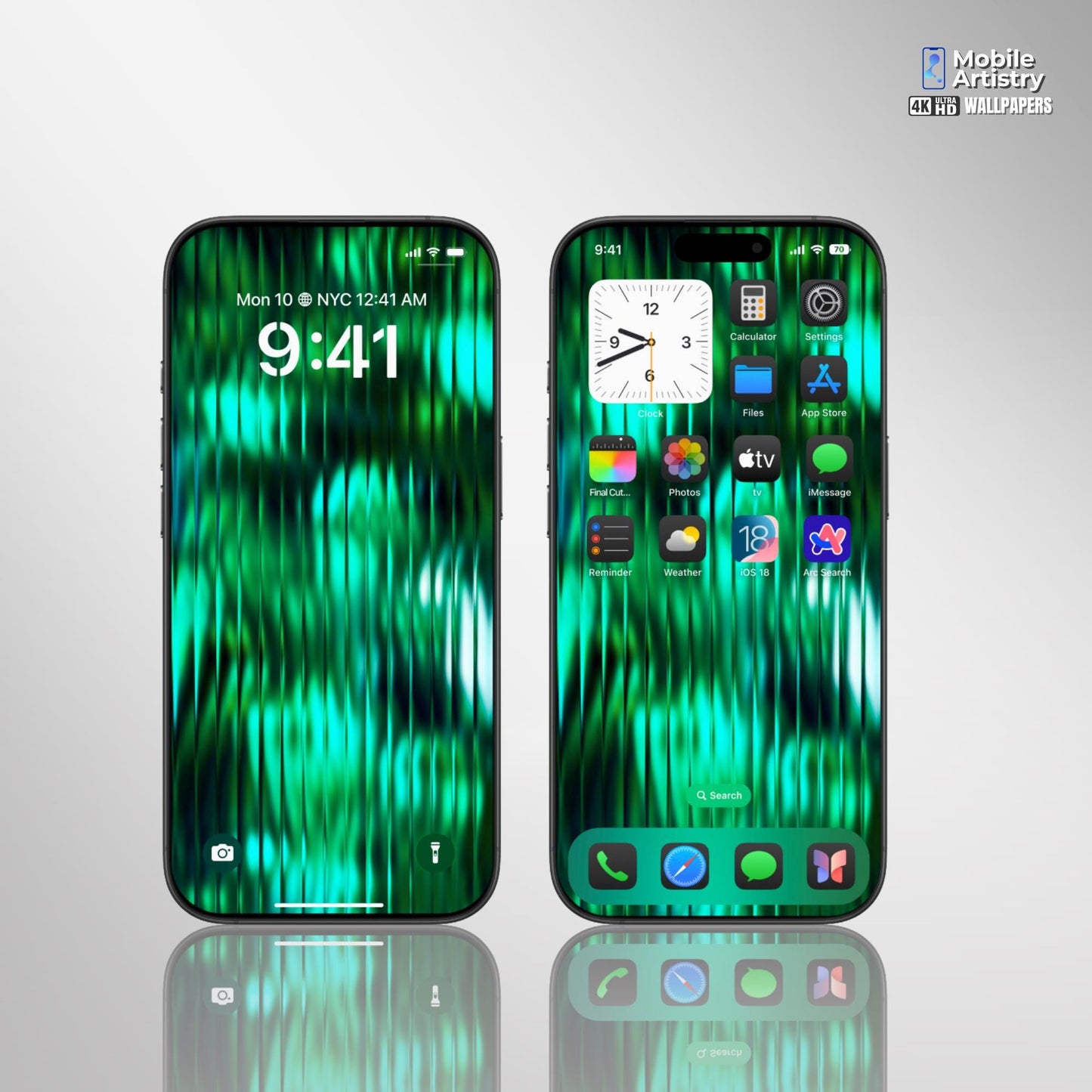 Green Ribbed Glass Effect Phone Wallpaper | Sleek & Modern Design | 4K HD for iPhone /Android