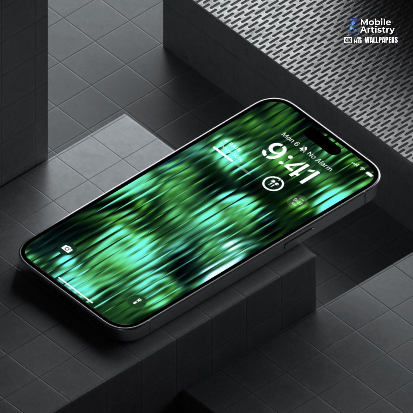 Green Ribbed Glass Effect Phone Wallpaper | Sleek & Modern Design | 4K HD for iPhone /Android