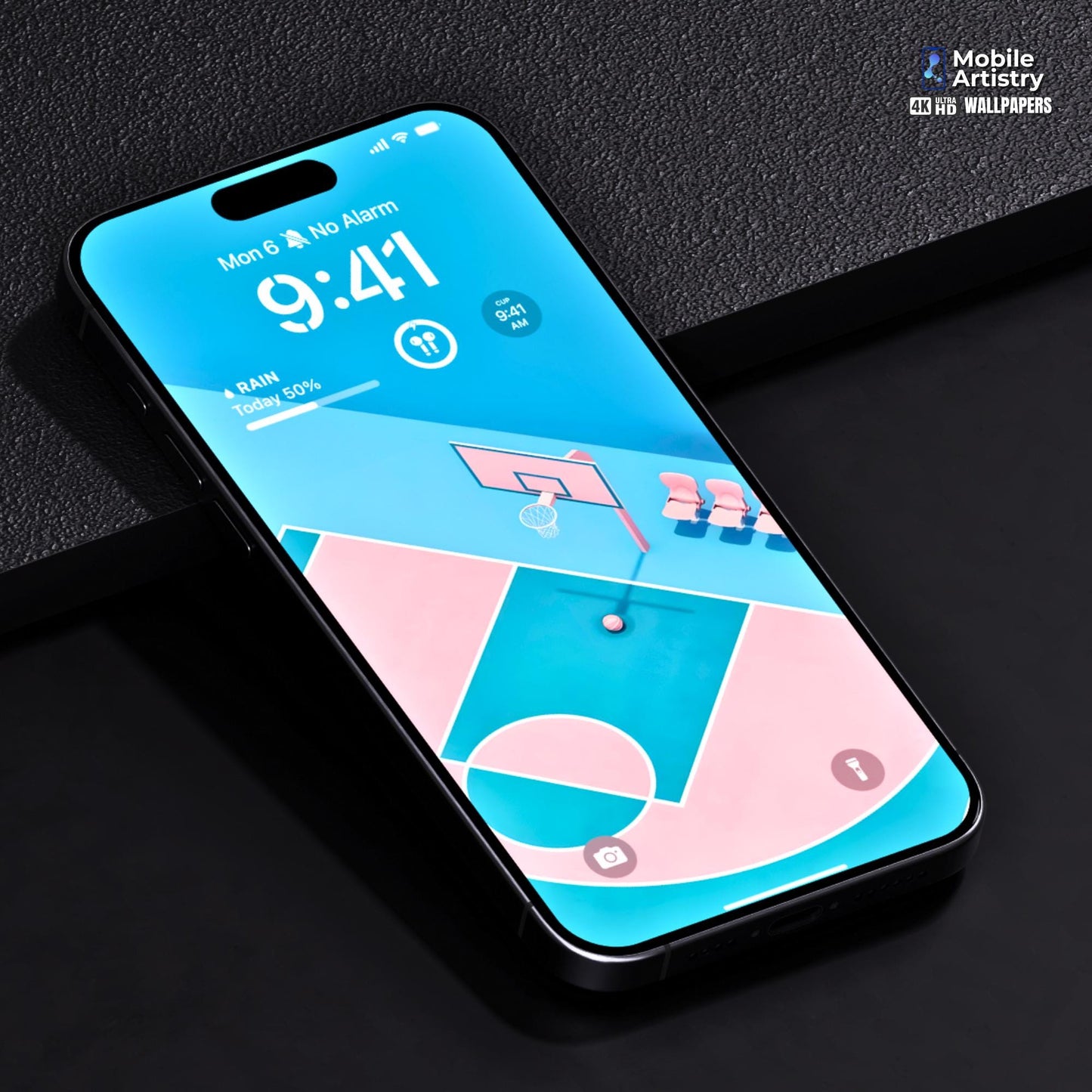 Pink Pastel Basketball Court Phone Wallpaper | 4K HD for iPhone & Android | Minimalist Sport Aesthetic