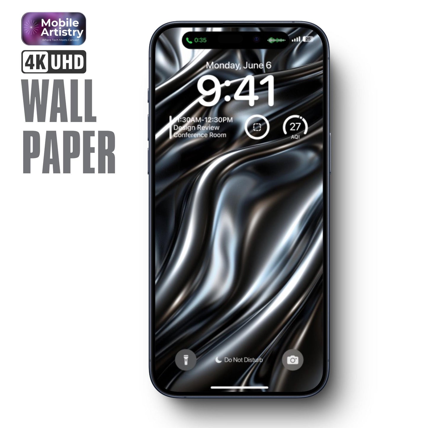Black Liquid Metal 4K UHD Phone Wallpaper - Sleek Metallic Waves for iPhone & Android