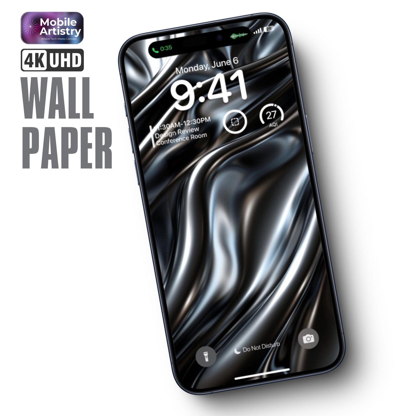 Black Liquid Metal 4K UHD Phone Wallpaper - Sleek Metallic Waves for iPhone & Android