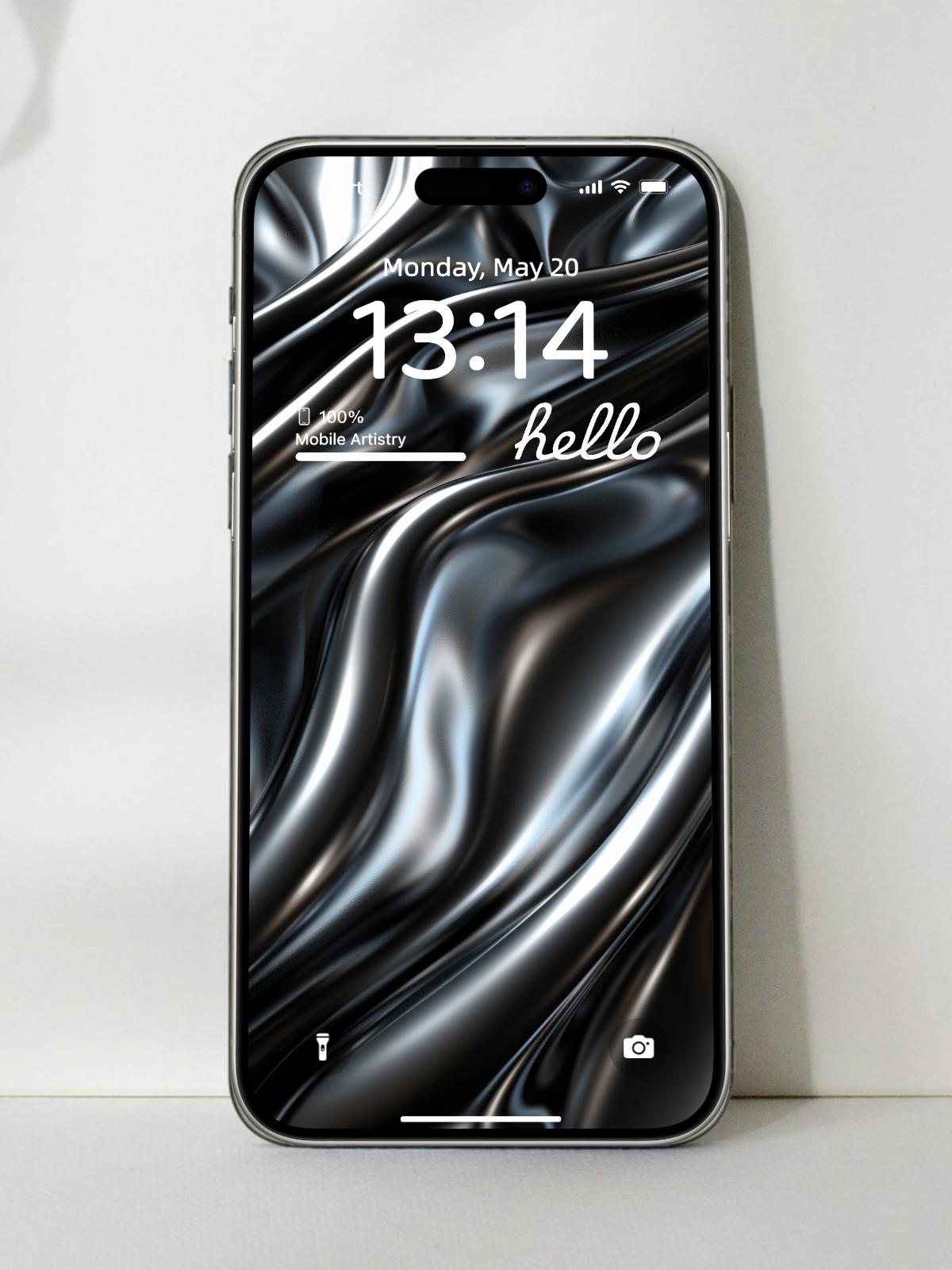 Black Liquid Metal 4K UHD Phone Wallpaper - Sleek Metallic Waves for iPhone & Android