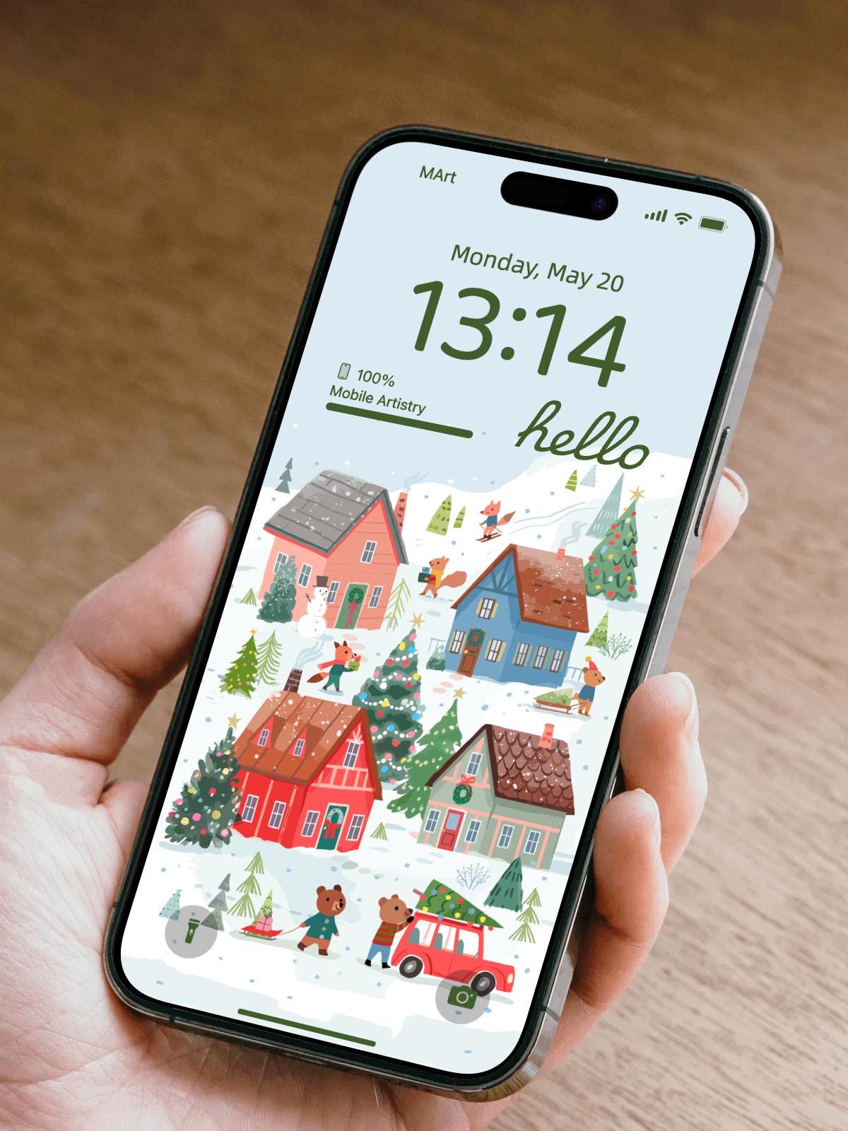 Whimsical Christmas Village 4K Phone Wallpaper - Holiday Gift for Her & Him | Winter Scene for iPhone Android | Instant Digital Download