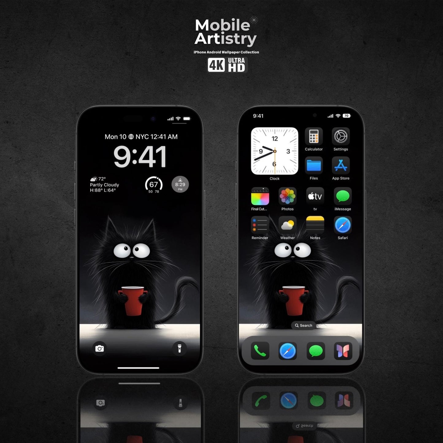 Black Cat 4K UHD Phone Wallpaper for iPhone Android - Cute Feline HD Background for Mobile Devices