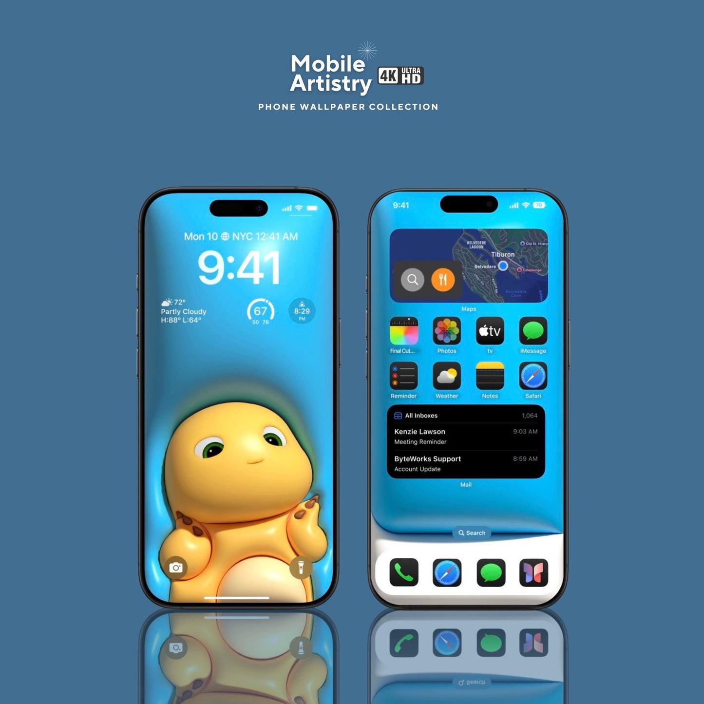 Adorable 4K Baby Dragon Phone Wallpaper Pack | 3D Inflated Effect Backgrounds for iPhone & Android | Blue Yellow | Instant Digital Download