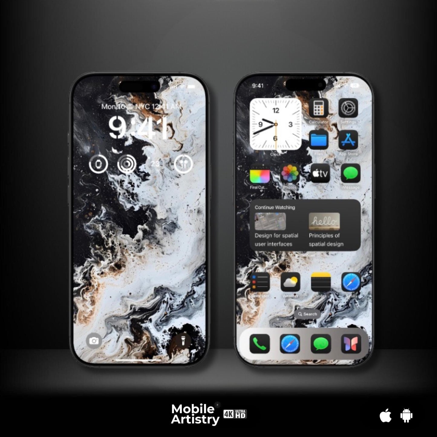 Abstract Marble Swirl 4K Phone Wallpaper Set | Artistic Fluid Art Trio | iPhone & Android | Lock and Home Screen Customizable Pack