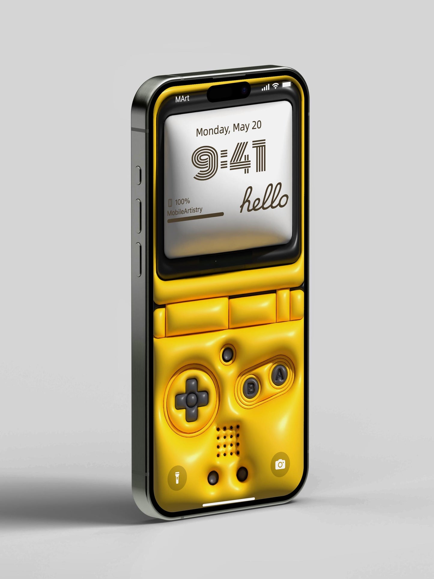3D Yellow Gaming Console iPhone Wallpaper - Retro Puff Effect - Bold Gamer Lock Screen - Nostalgic Aesthetic - Android HD Background