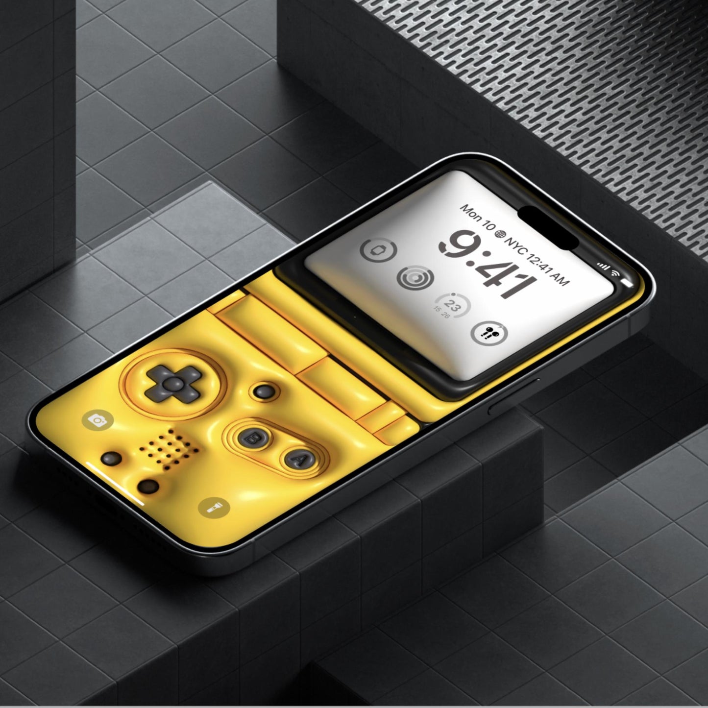 3D Yellow Gaming Console iPhone Wallpaper - Retro Puff Effect - Bold Gamer Lock Screen - Nostalgic Aesthetic - Android HD Background