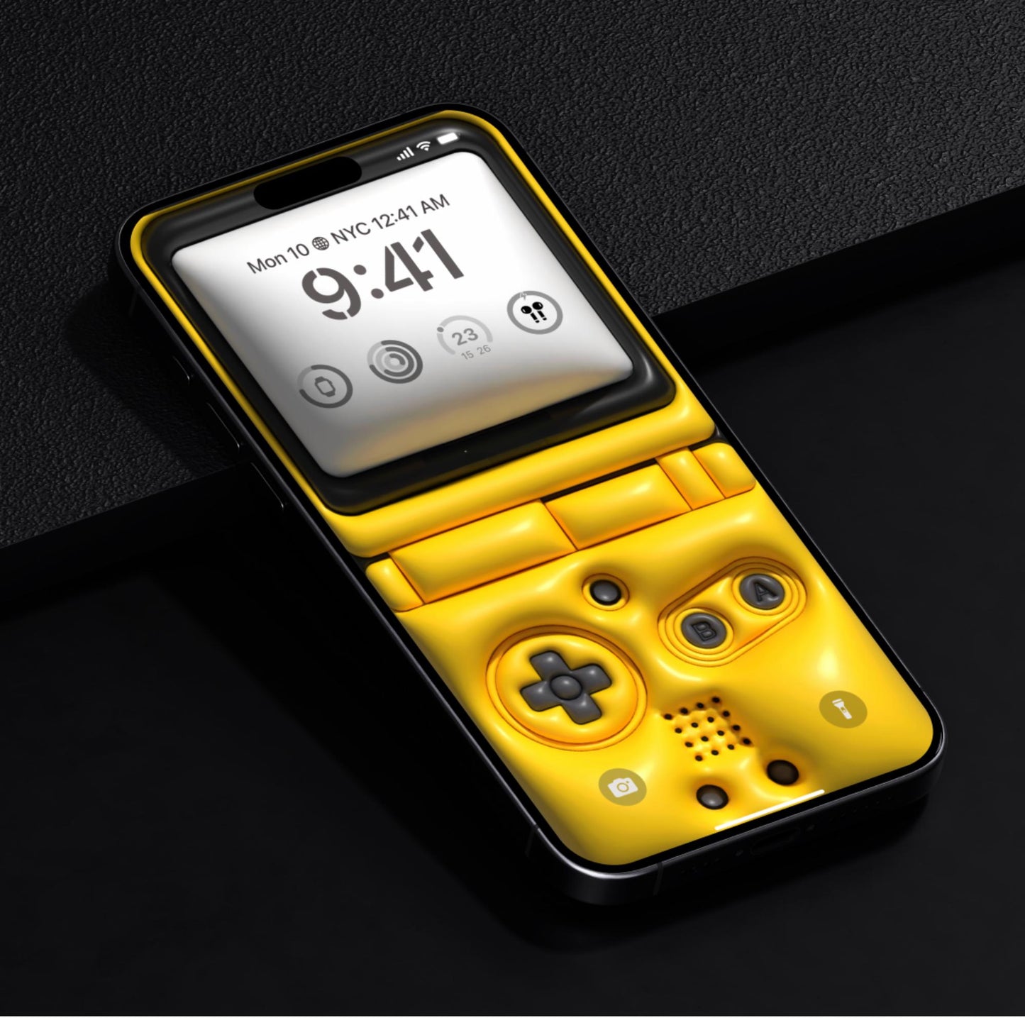 3D Yellow Gaming Console iPhone Wallpaper - Retro Puff Effect - Bold Gamer Lock Screen - Nostalgic Aesthetic - Android HD Background