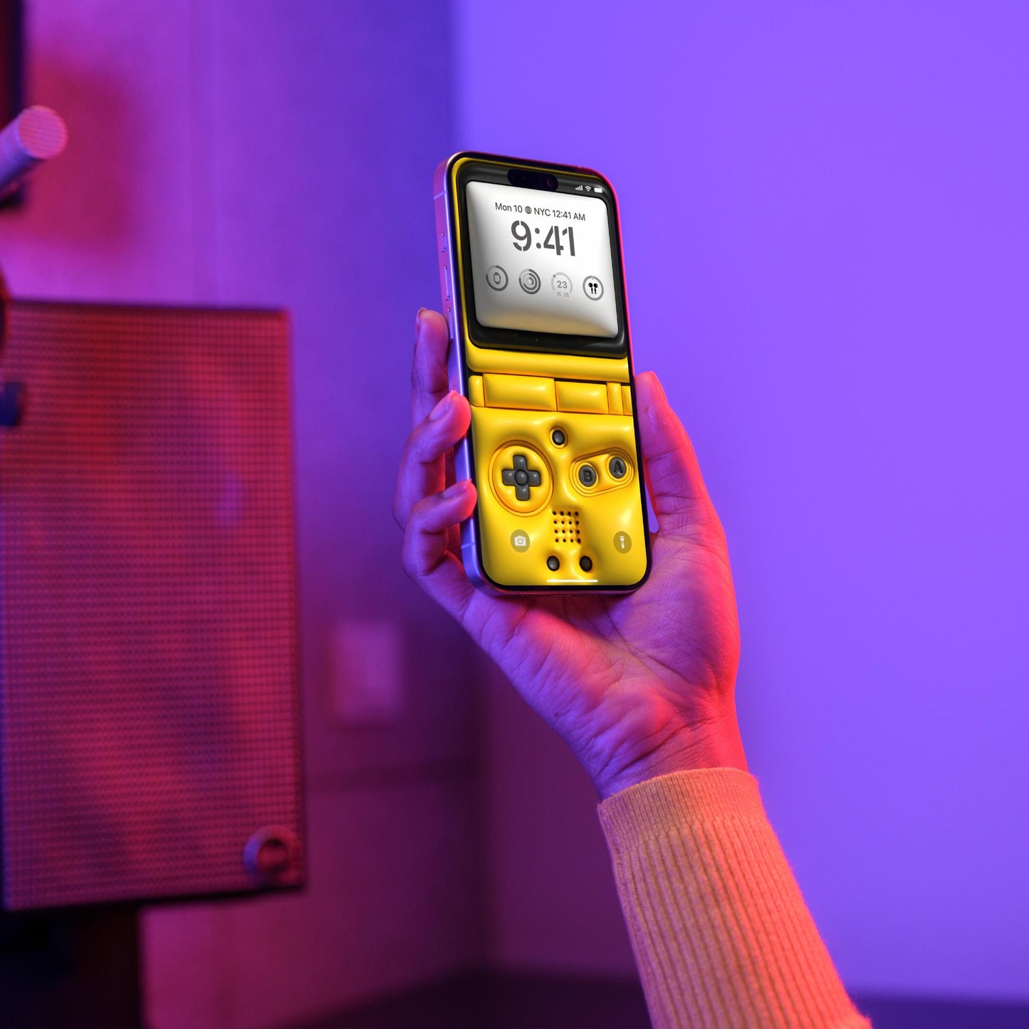 3D Yellow Gaming Console iPhone Wallpaper - Retro Puff Effect - Bold Gamer Lock Screen - Nostalgic Aesthetic - Android HD Background