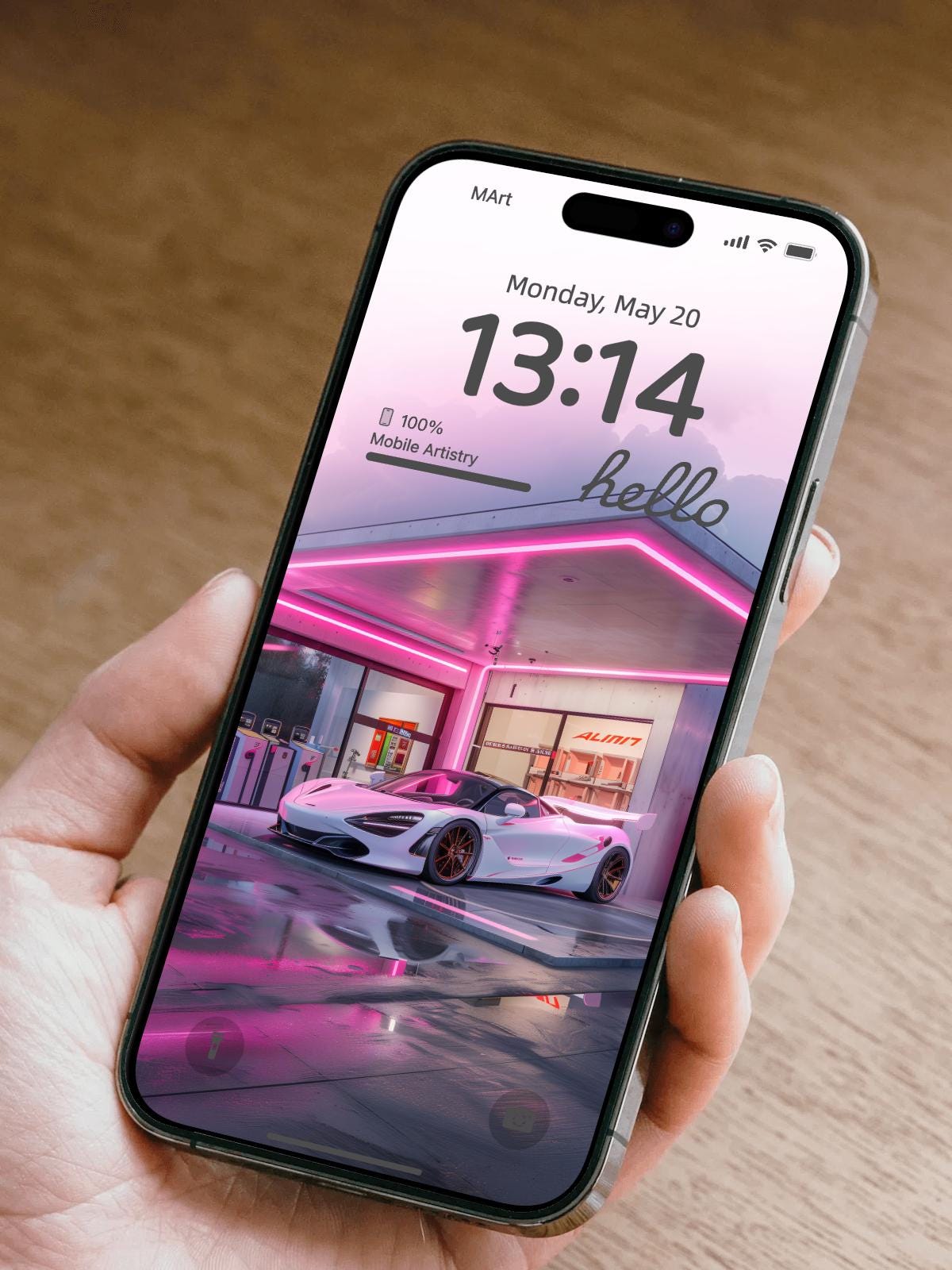 Neon Supercar Phone Wallpaper Set | Futuristic Gas Station Aesthetic | Pink & Sleek iPhone Android Backgrounds | Instant Download