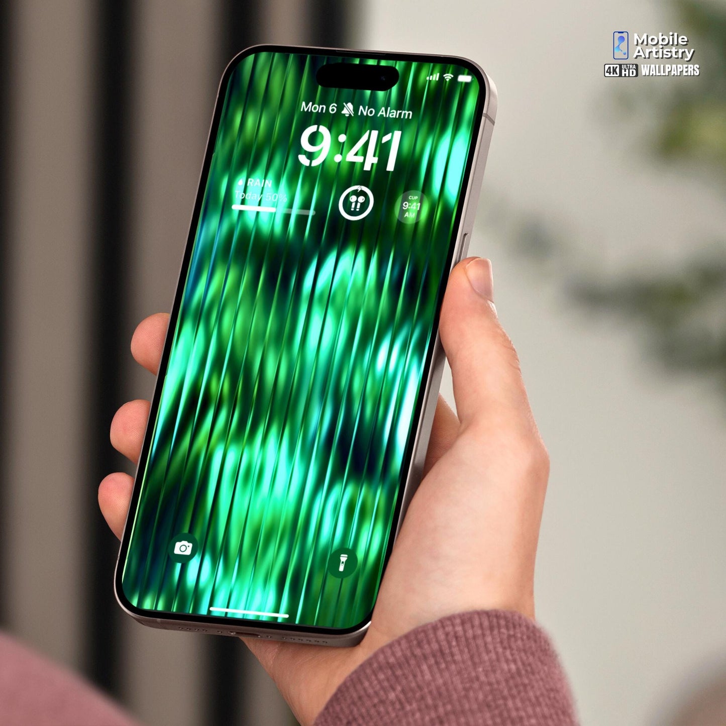 Green Ribbed Glass Effect Phone Wallpaper | Sleek & Modern Design | 4K HD for iPhone /Android