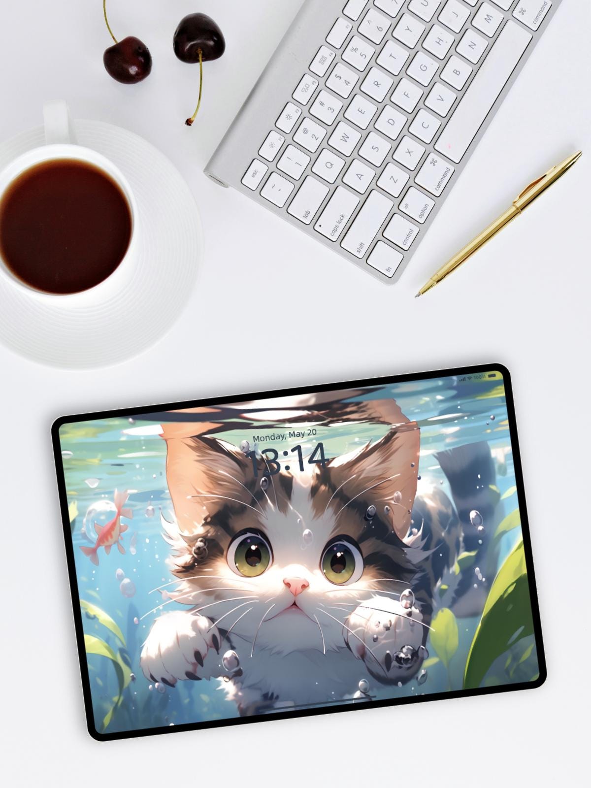Cute Underwater Kitten iPad & Samsung Tablet Wallpaper Set | 4K HD Cat Art Backgrounds | Set of 3 Adorable Kitten Wallpapers