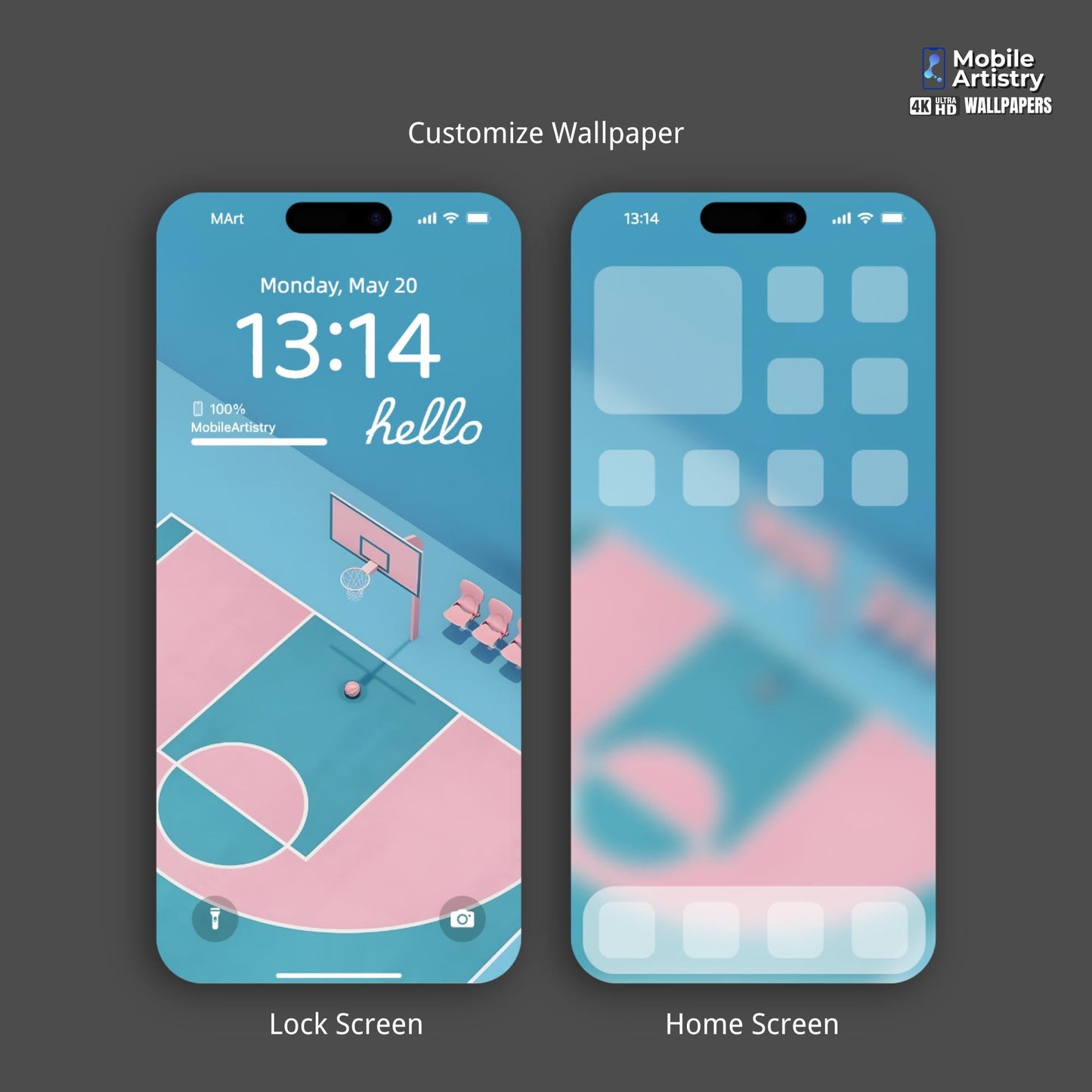 Pink Pastel Basketball Court Phone Wallpaper | 4K HD for iPhone & Android | Minimalist Sport Aesthetic
