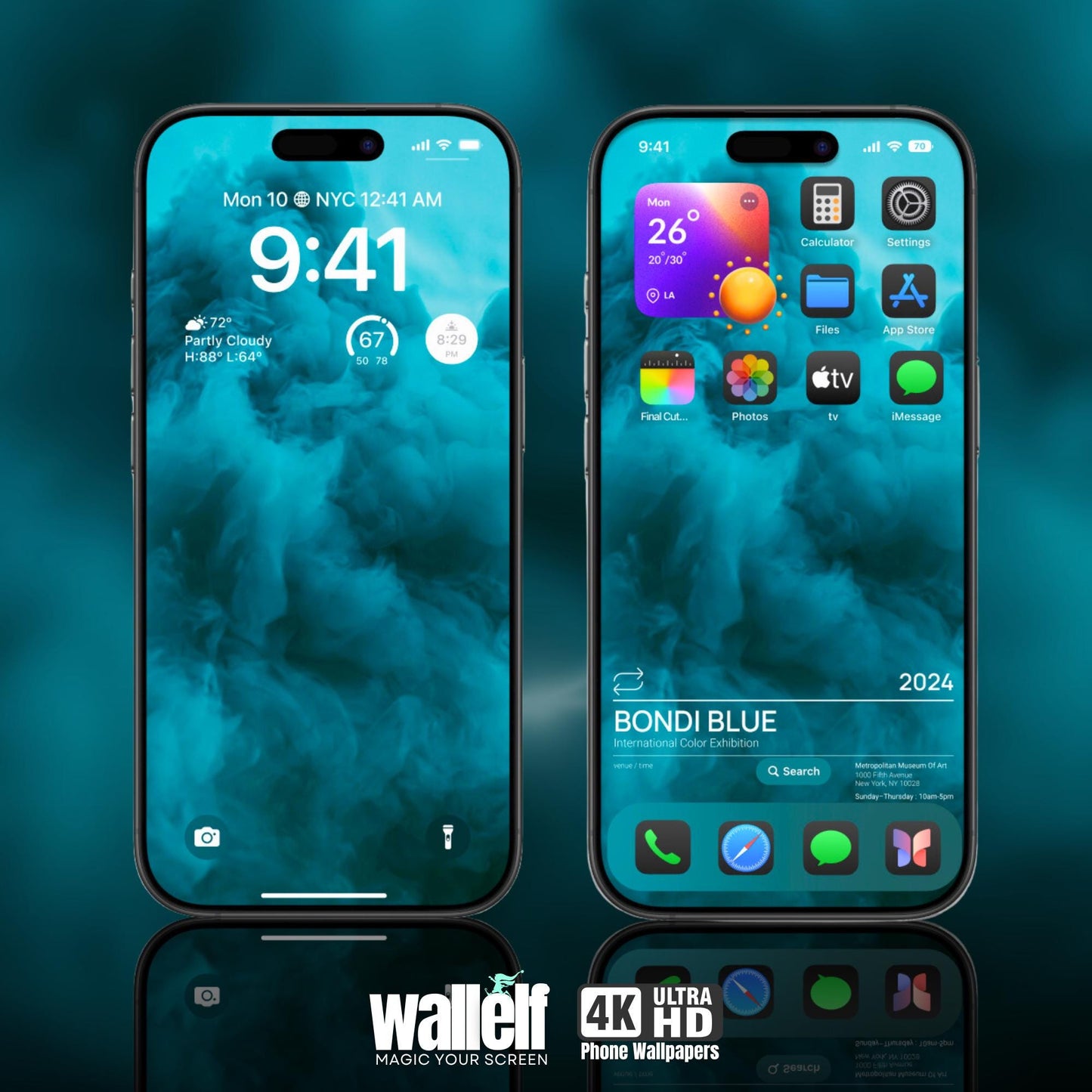 4K Smartphone Wallpaper Set Minimalist Aesthetic for iPhone and Android Bondi Blue Design Lock and Home Screen