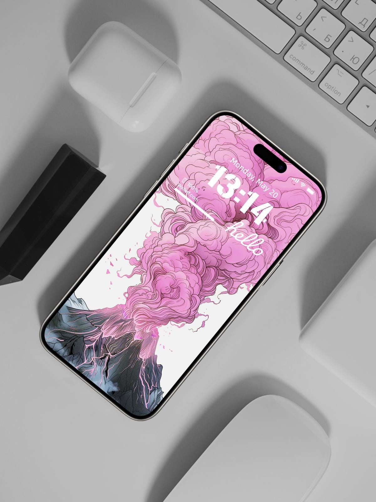4K Volcanic Eruption Fantasy Phone Wallpaper - Vibrant Pink Explosion for iPhone Android - Digital Art with Fantasy-Inspired Details