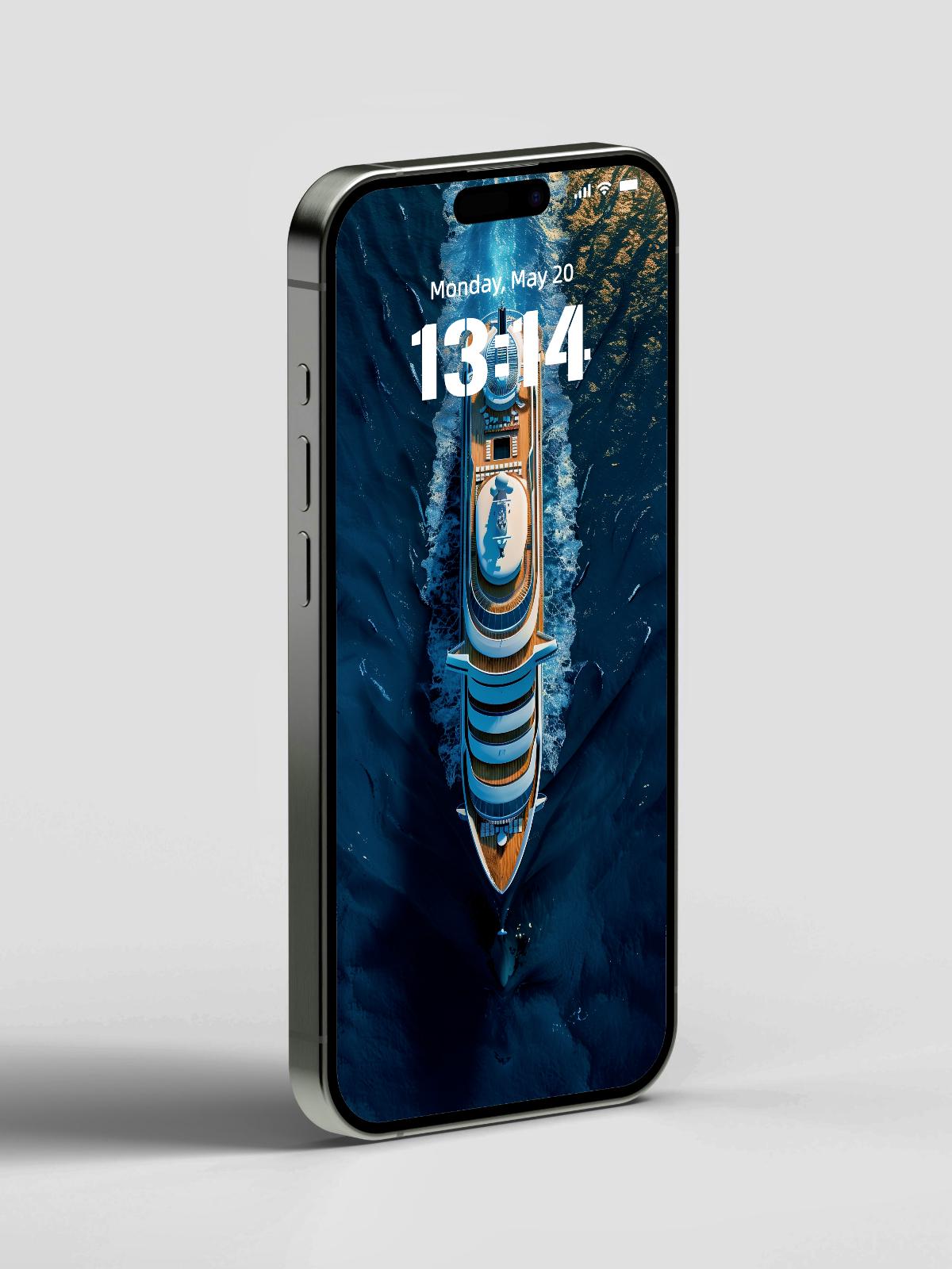 4K Ultra HD Cruise Ship Phone Wallpaper | Top-Down Nautical View with Rich Blue Ocean Tones | iPhone & Android Background