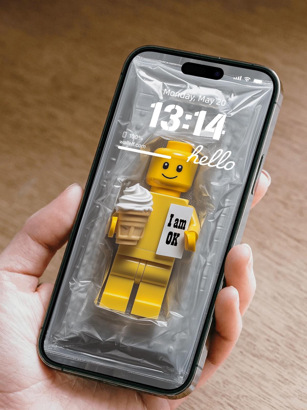 Yellow Toy Figure Wallpaper | 4K Ultra HD Fun Lock Screen | Minimalist "I Am OK" Figure for iPhone & Android | 364