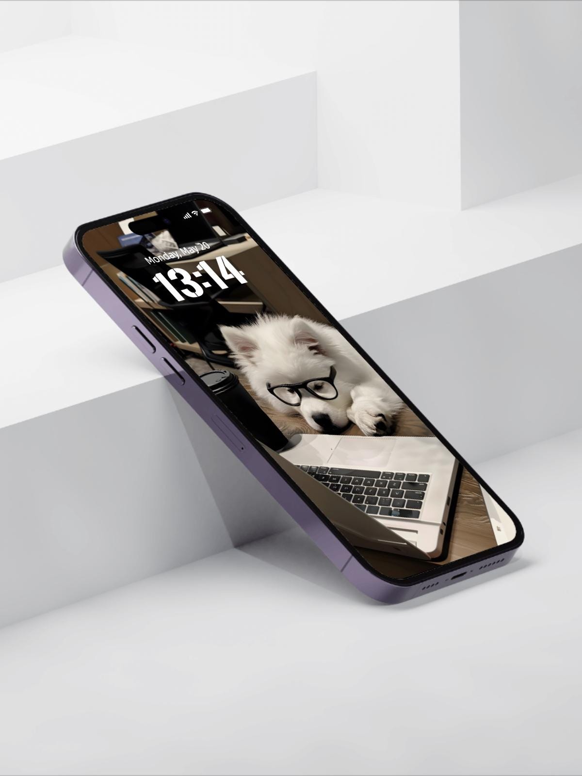 Adorable Dog at Work iPhone Wallpaper | 9K Cute Puppy Office Theme | Cozy Funny Digital Art Background for iOS & Android | 367