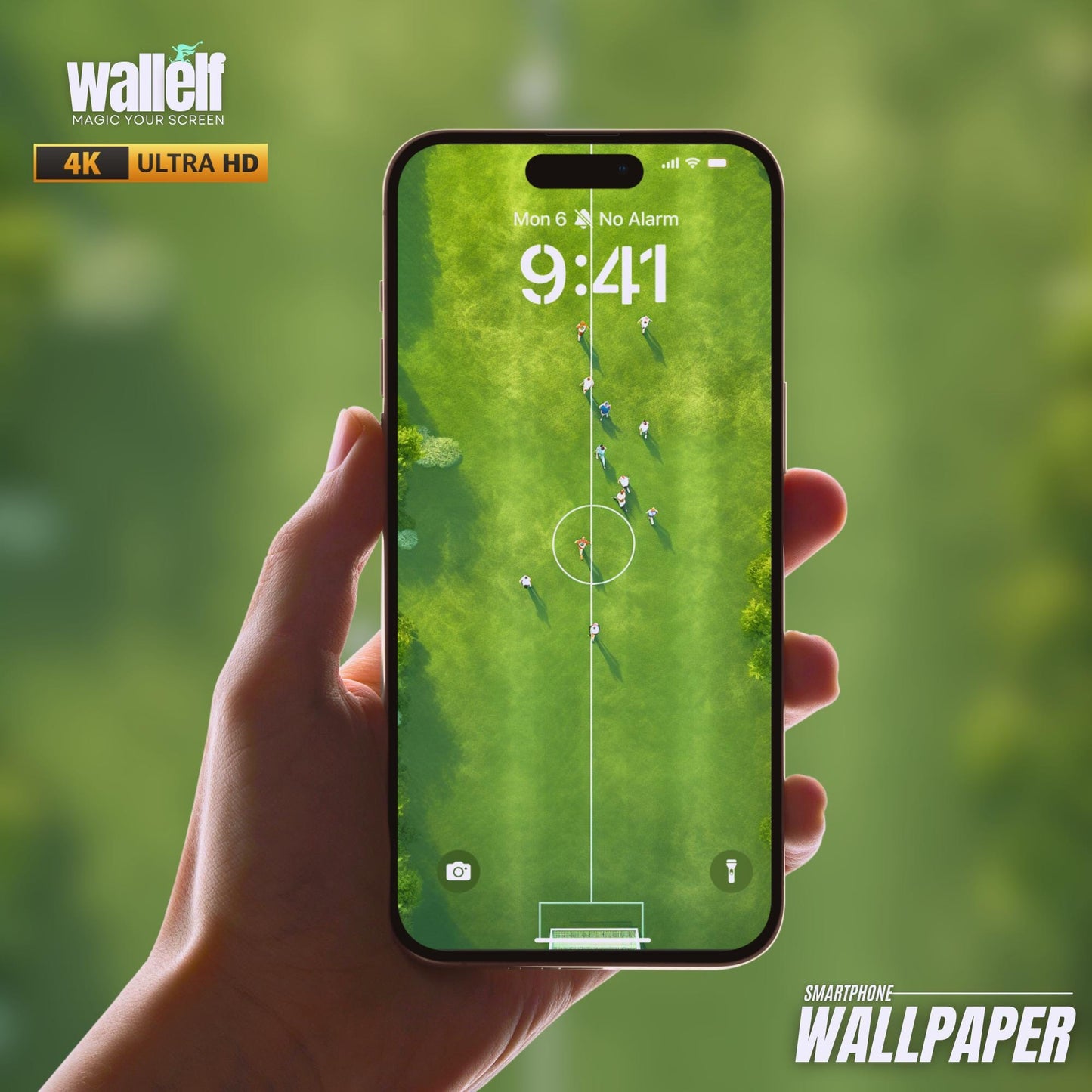 Aerial Soccer Field iPhone Wallpaper | 6K Sports Theme | Green Football Field Background for iOS & Android Devices | 369