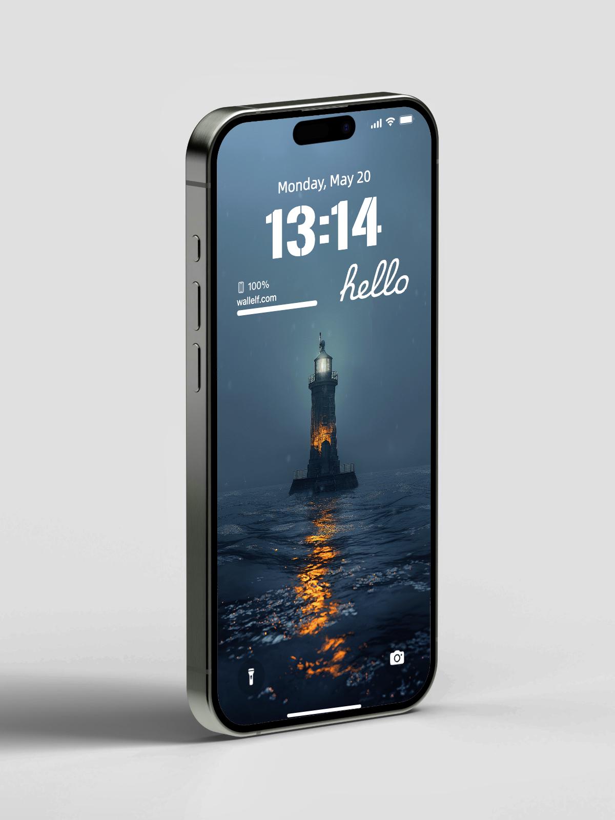 4K Lighthouse in Storm Wallpaper Set for iPhone Android - Ocean Scene Moody Nautical Mobile - Instant Download