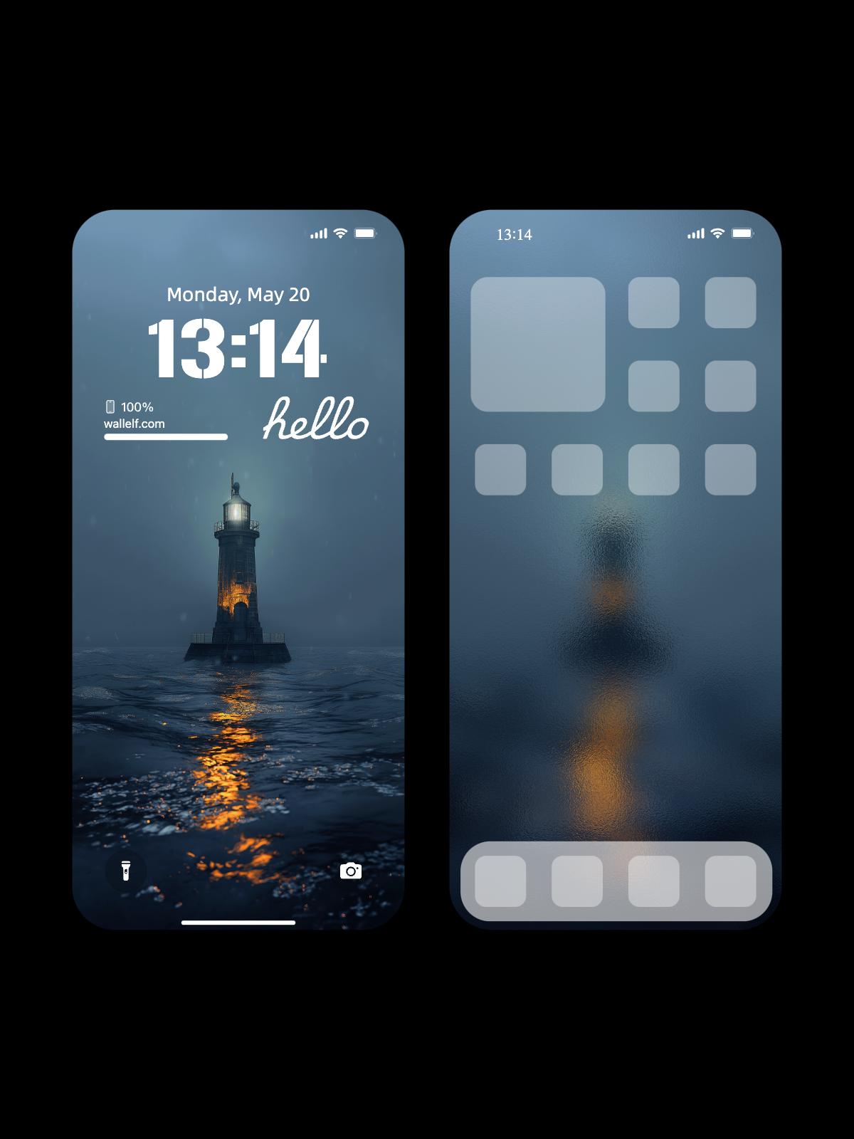 4K Lighthouse in Storm Wallpaper Set for iPhone Android - Ocean Scene Moody Nautical Mobile - Instant Download