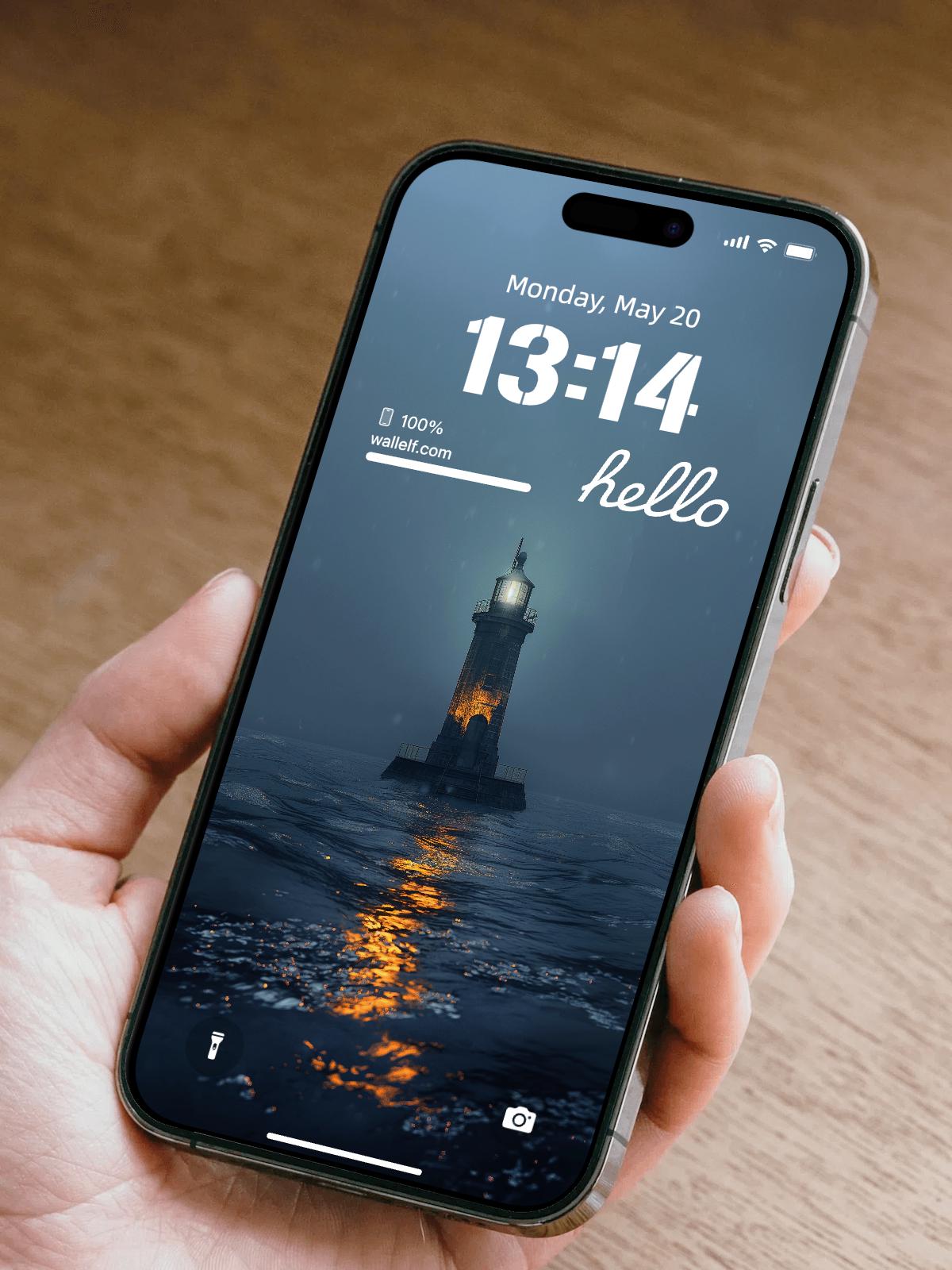 4K Lighthouse in Storm Wallpaper Set for iPhone Android - Ocean Scene Moody Nautical Mobile - Instant Download