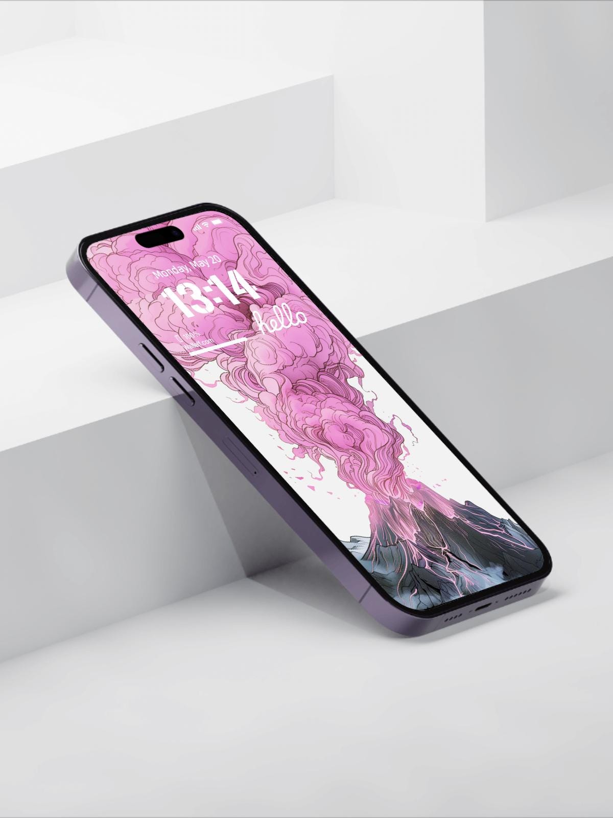 4K Volcanic Eruption Fantasy Phone Wallpaper - Vibrant Pink Explosion for iPhone Android - Digital Art with Fantasy-Inspired Details