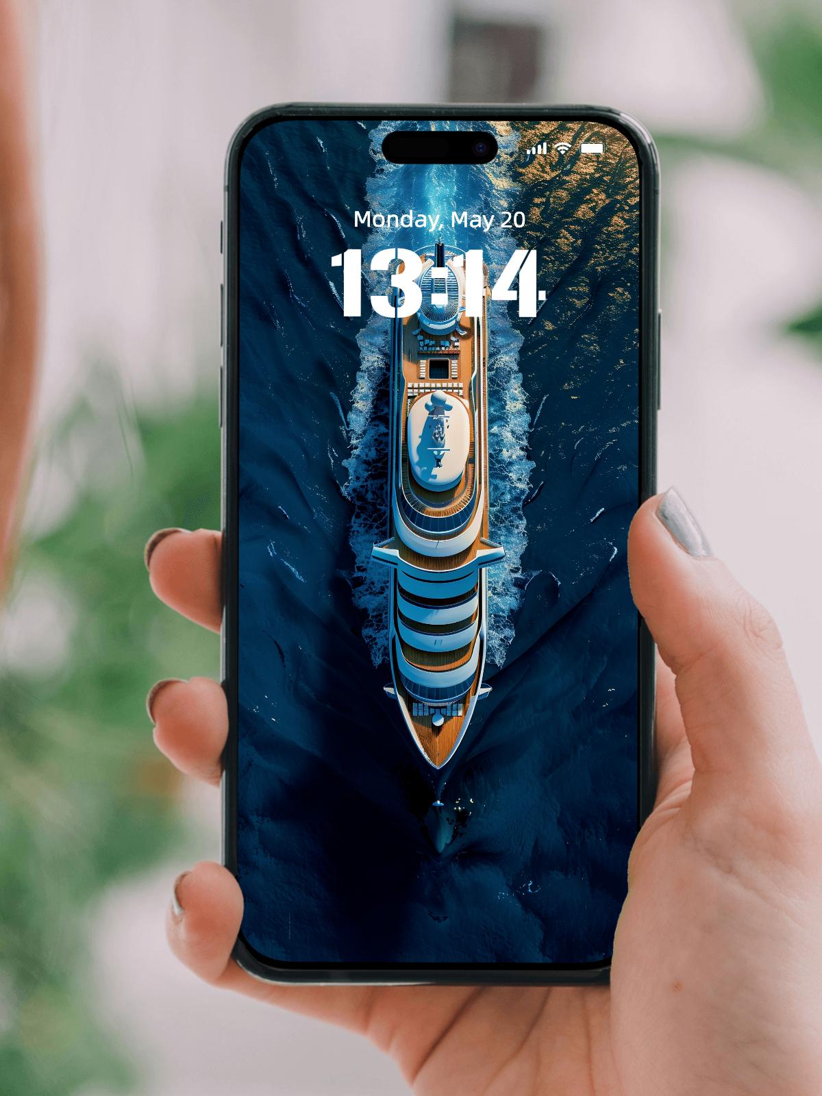 4K Ultra HD Cruise Ship Phone Wallpaper | Top-Down Nautical View with Rich Blue Ocean Tones | iPhone & Android Background