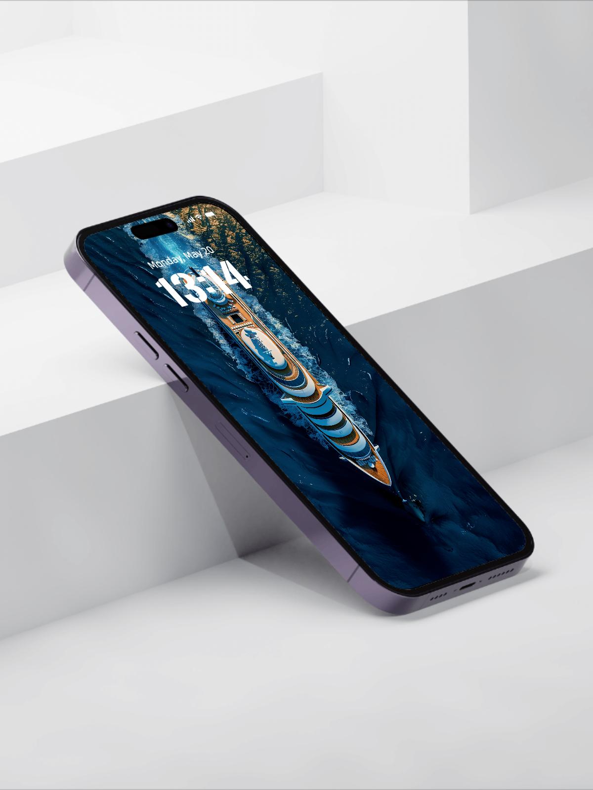 4K Ultra HD Cruise Ship Phone Wallpaper | Top-Down Nautical View with Rich Blue Ocean Tones | iPhone & Android Background