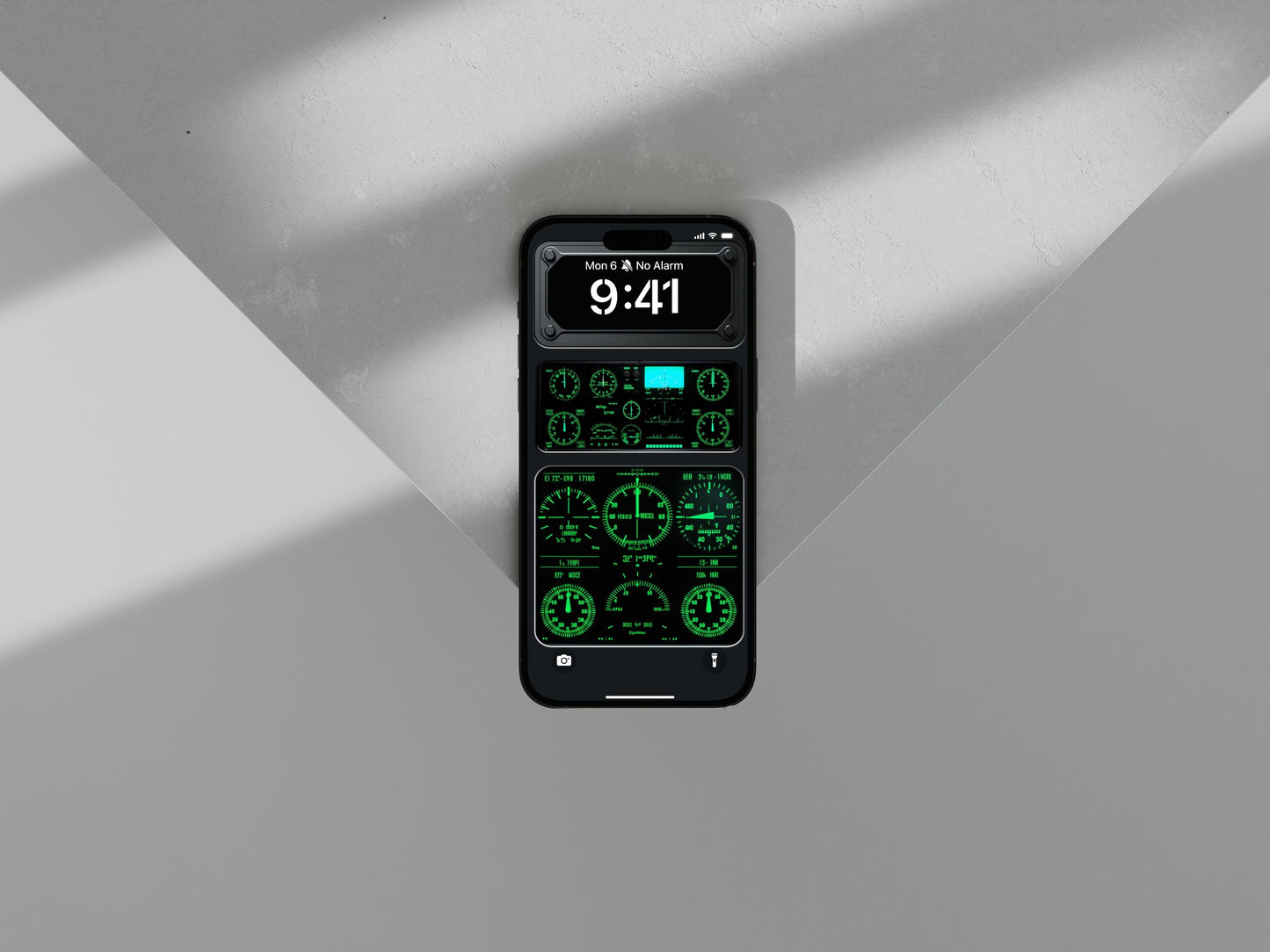 Aircraft Instrument Panel Wallpaper | Futuristic Green Glow Aviation Dashboard | Mobile Phone Wallpaper | iOS LockScreen Wallpaper | 414